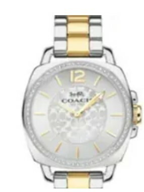 [S] COACH 14503143 BOYFRIEND WOMENS TWO TONE CRYSTAL BEZEL WATCH,SILVER/GOLD, 885997285254 (SZZ468)