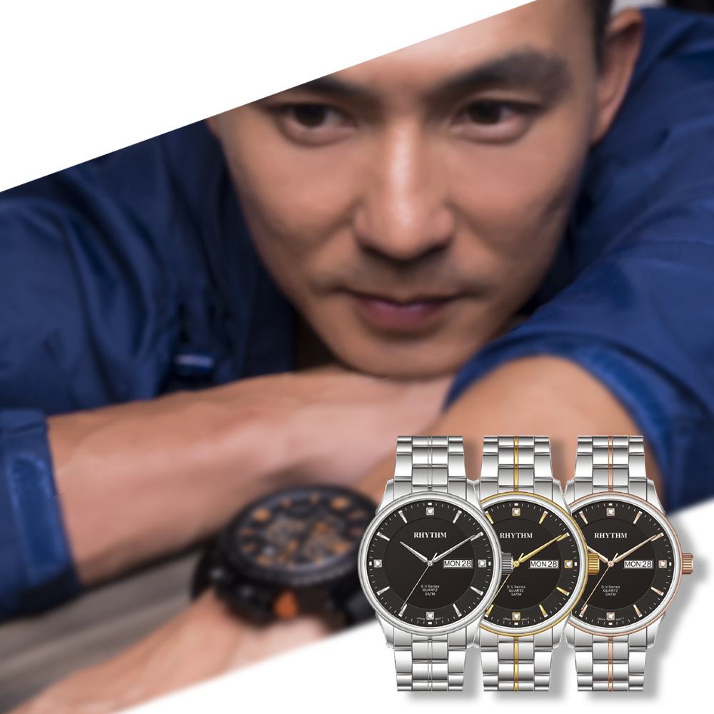 【RHYTHM 麗聲】 GS1603 極簡設計 簡約 鑽標 日期星期顯示 不鏽鋼 手錶 素面文青款