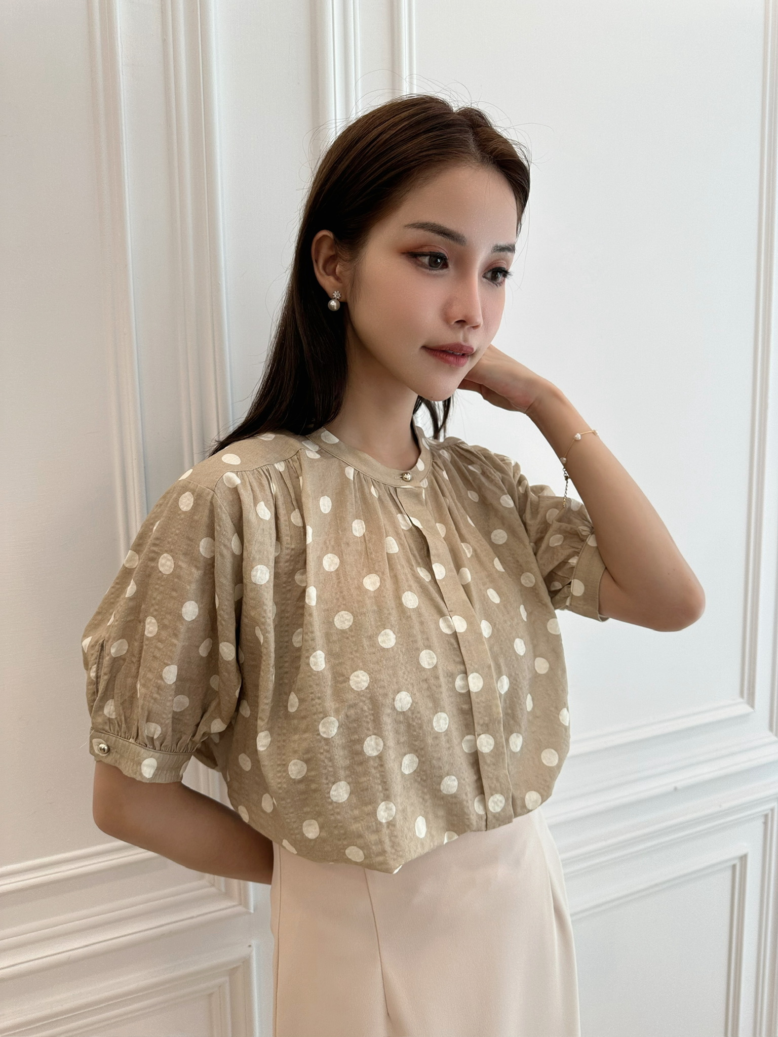 點點開襟短袖上衣