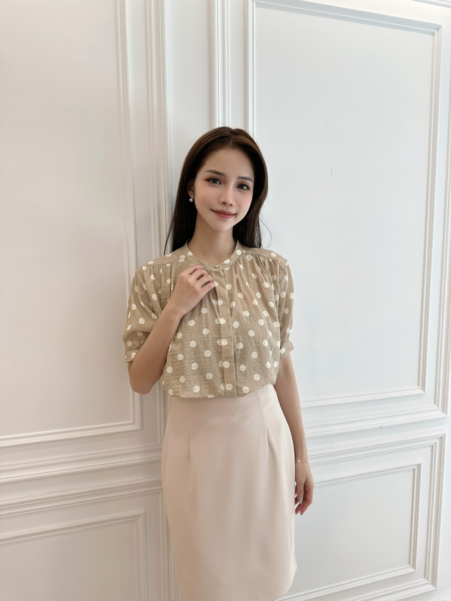 點點開襟短袖上衣