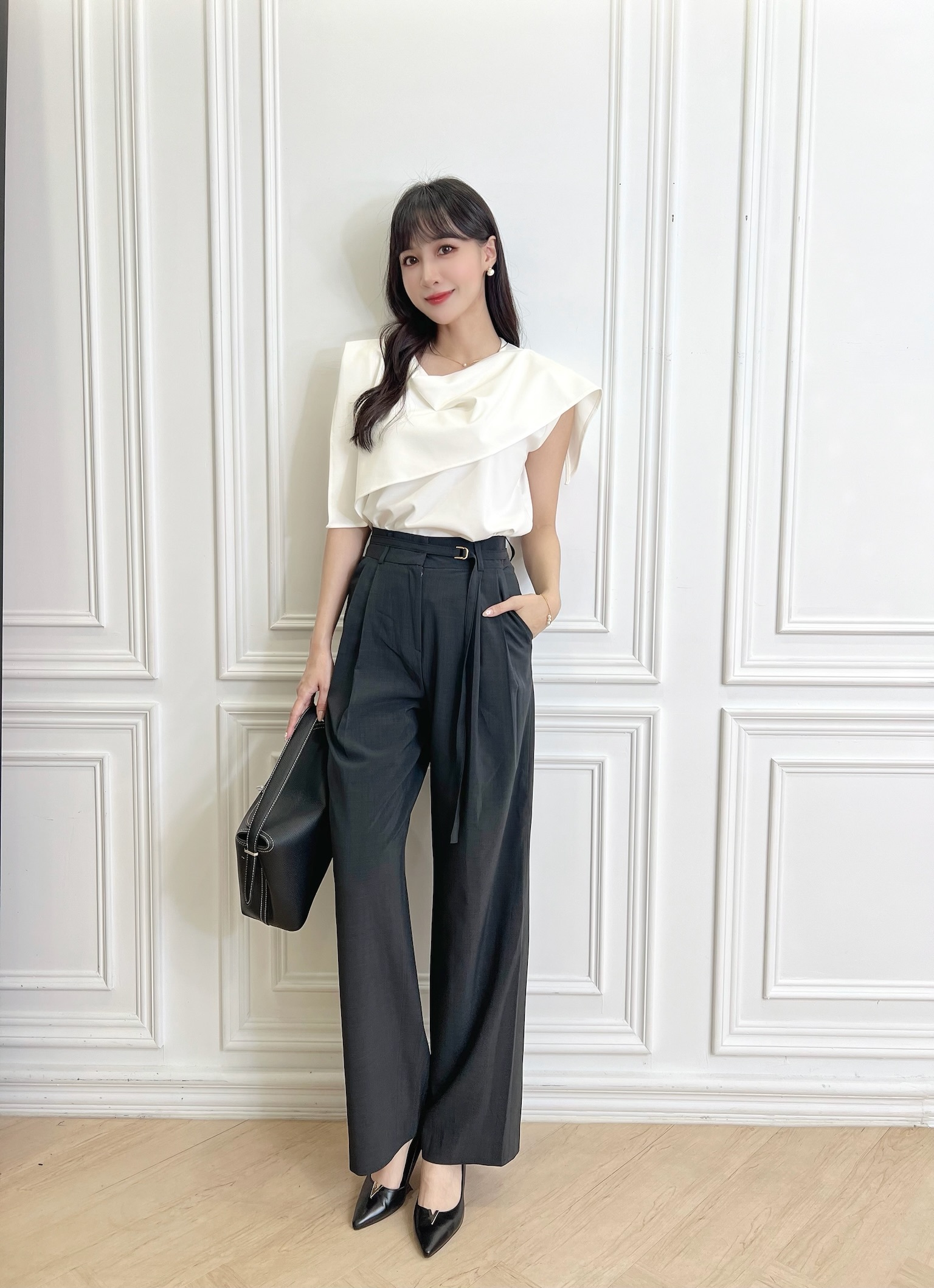 側腰帶長腿直筒褲