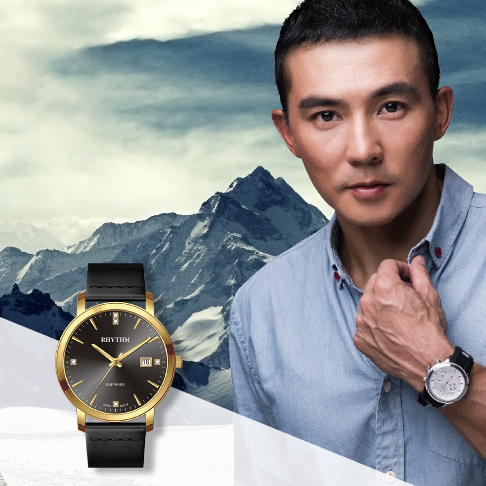 【RHYTHM 麗聲】PE1603L 都市 都會 生活風格 簡單 簡約 高貴 皮革 手錶 閃亮 鋯鑽 日期顯示