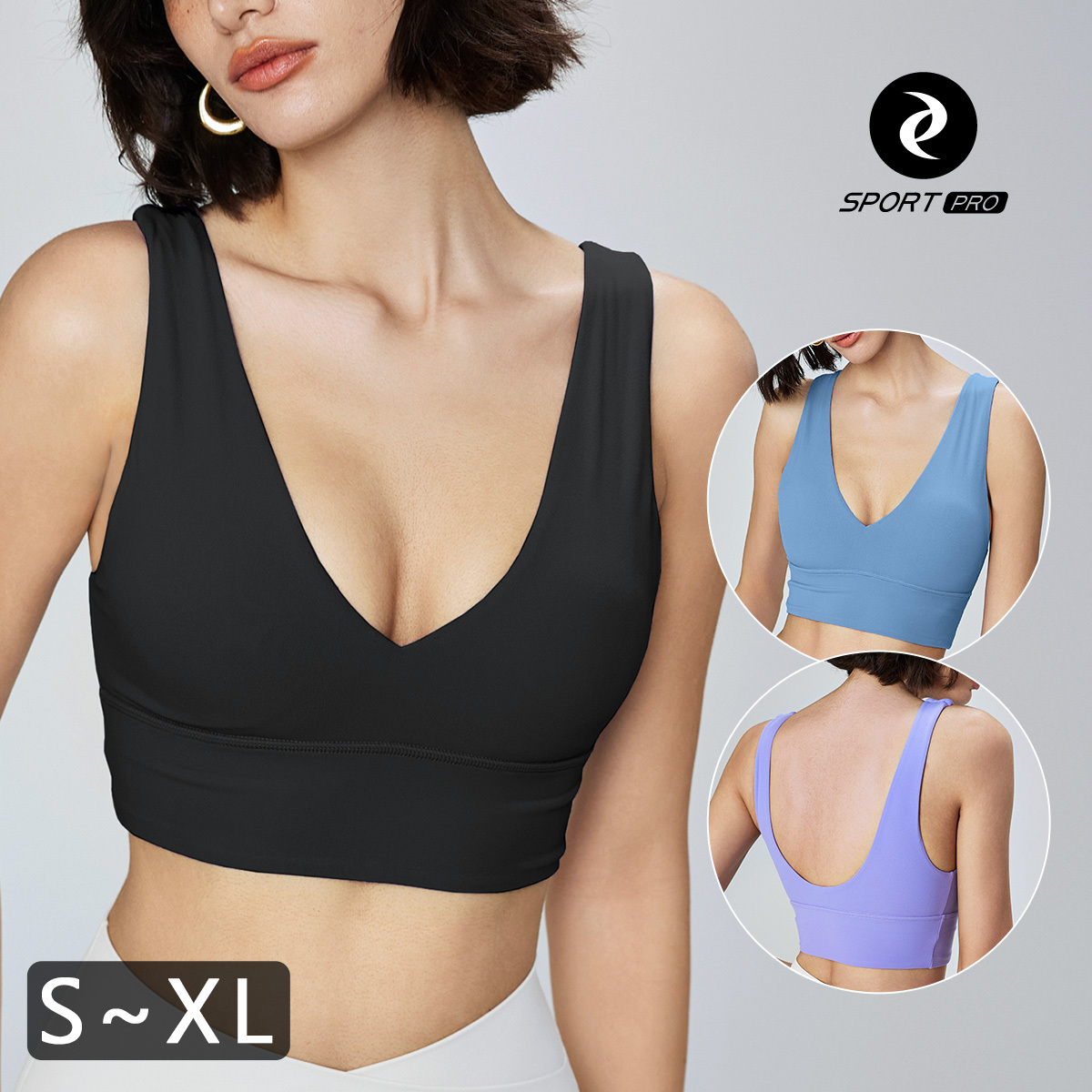 中強度寬肩性感深V美背運動/機能內衣【可換襯墊/上下一致】