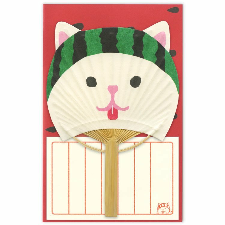 西瓜貓 竹扇子造型卡片組｜日本ACTIVE CORPORATION
