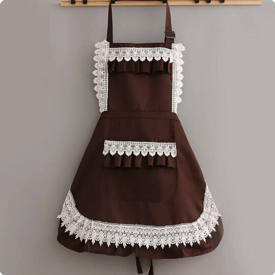 Hotly recommended apron [Heavy Industry Lace Halter Princess Dress Pure Coffee (Water-Repellent)] [Specifications: 74*75CM]
