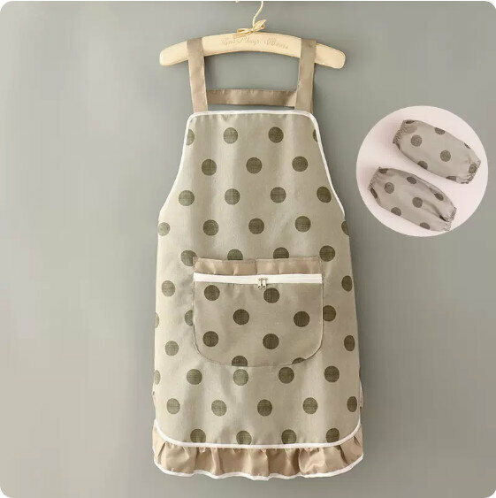 Hotly recommended apron [canvas large polka dot zipper pocket straps green coffee + sleeves] [Specification: 90*70CM]