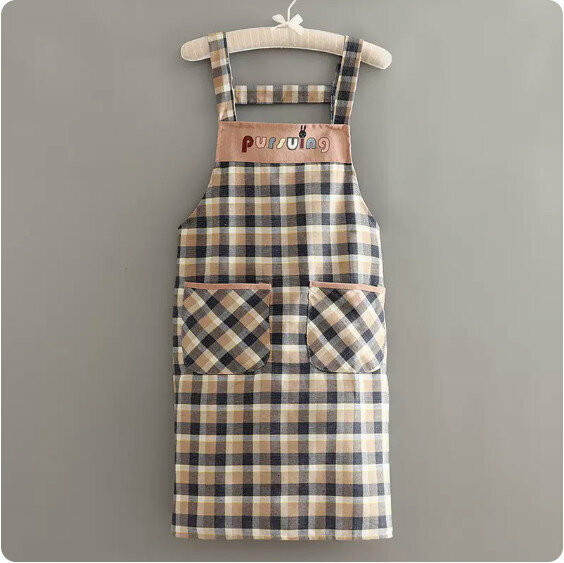 Hot recommended apron [pur pure cotton straps with colorful grid] [Specification: 70*98CM]