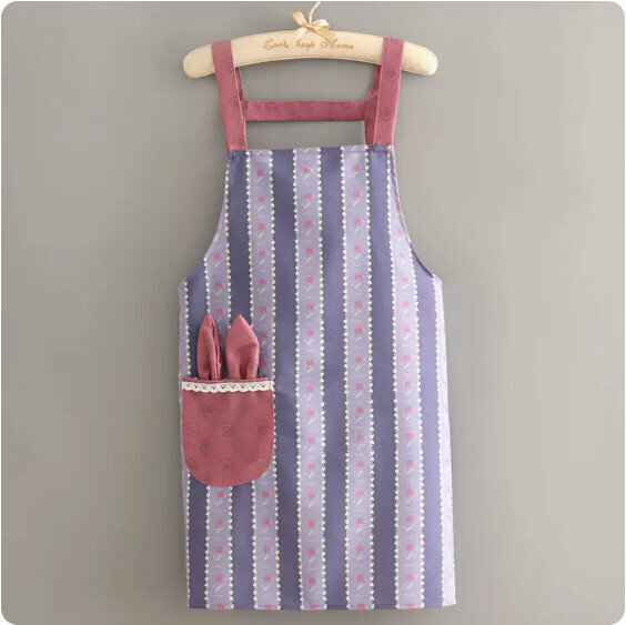 Hotly recommended apron [canvas vertical striped floral rabbit ear straps purple] [Specification: 70*70CM]