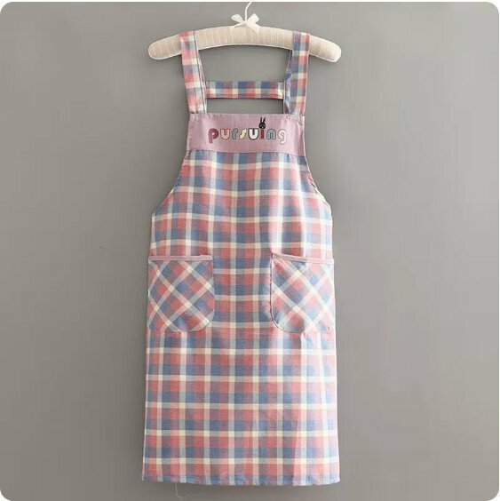 Hot recommended apron [pur pure cotton straps with colorful plaid powder] [Specification: 70*98CM]