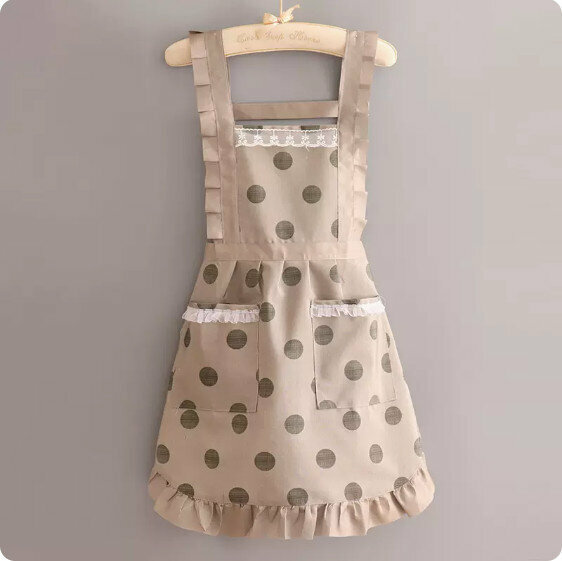 Hotly recommended anti-fouling breathable apron [strap canvas large polka dot princess dress green coffee] [specification: 70*90CM]