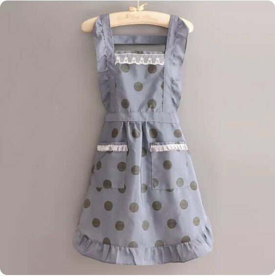 Hot recommended anti-fouling breathable apron [strap canvas large polka dot princess dress blue] [specification: 70*90CM]
