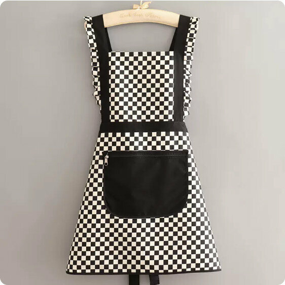 Hot recommended apron [checkerboard splicing waterproof princess skirt black] [Specification: 70*93CM]