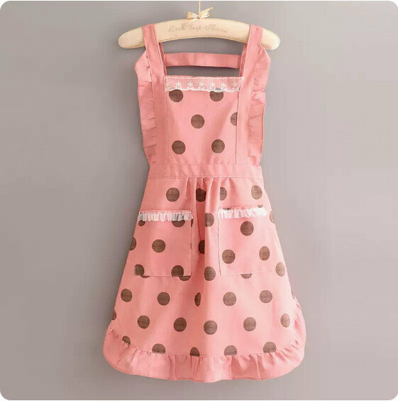 Hotly recommended anti-fouling breathable apron [strap canvas large polka dot princess dress pink] [specification: 70*90CM]