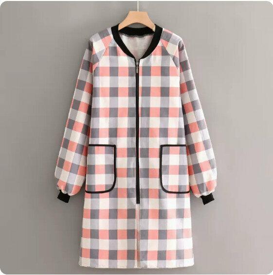 Hot recommended long-sleeved breathable and wear-resistant apron [canvas stand collar zipper wearing checkered red] [Specification: 125*100CM]