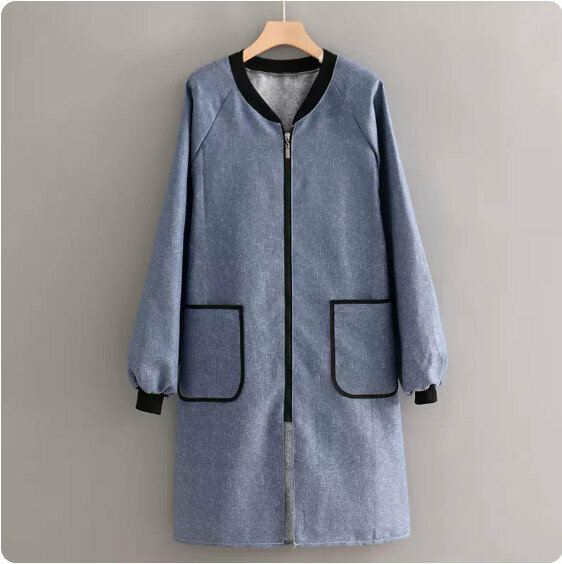 Hotly recommended long-sleeved breathable and wear-resistant apron [Canvas chain wear stand-up collar pull-up denim blue] [Specification: 125*100CM]