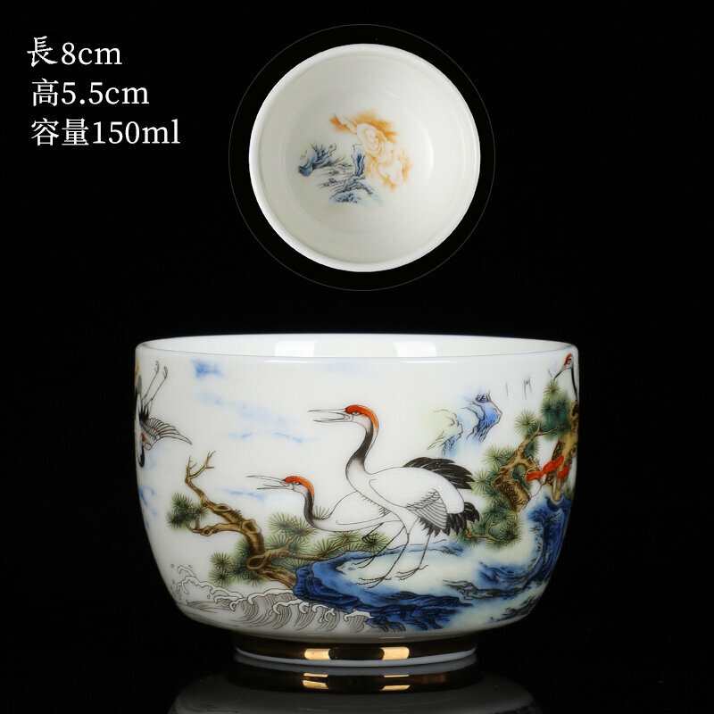 爆款高端瓷質茶杯品茗杯(08羊脂玉白瓷單杯-仙鶴）