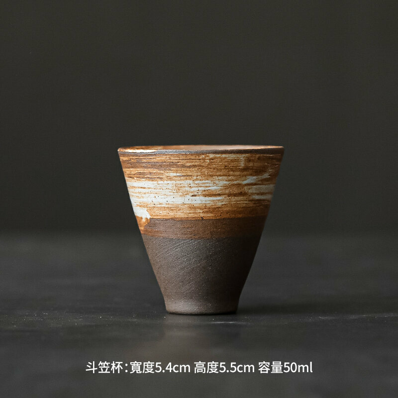 爆款日式復古粗陶茶杯主人杯(粗陶斗笠杯）