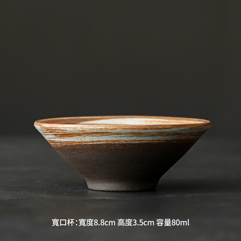 爆款日式復古粗陶茶杯主人杯(粗陶寬口杯）