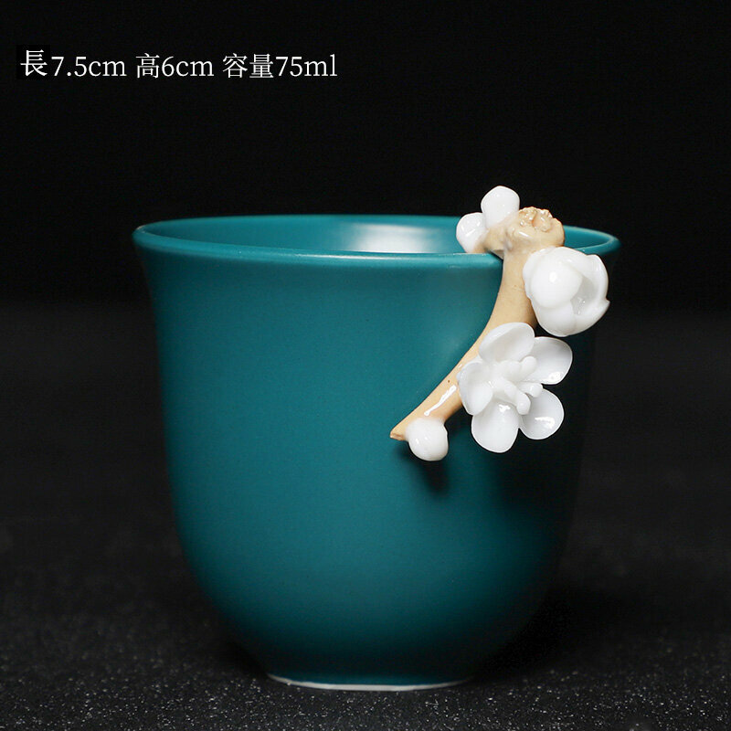 Hot style Japanese pinch flower ceramic tea cup master cup (wind chime cup-dark green)