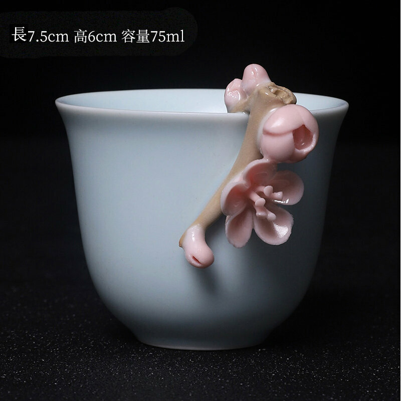 Popular Japanese style pinch flower ceramic tea cup master cup (wind chime cup-pink green-pink flower)