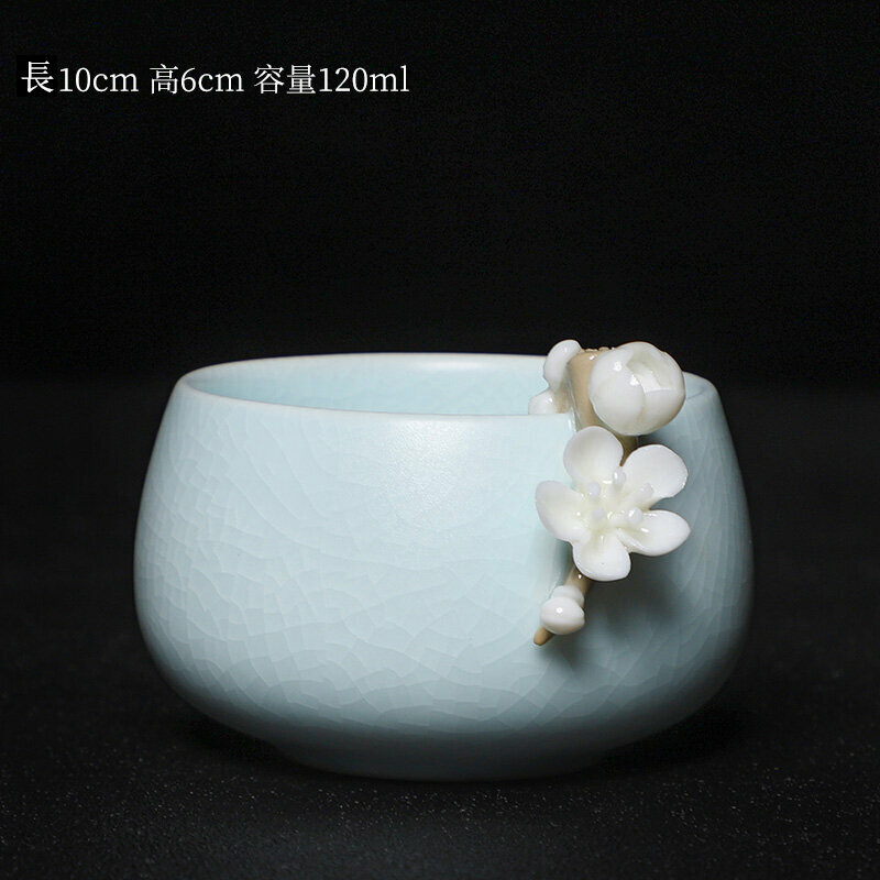 Popular Japanese-style pinch flower ceramic tea cup master cup (Zen cup-pink green)