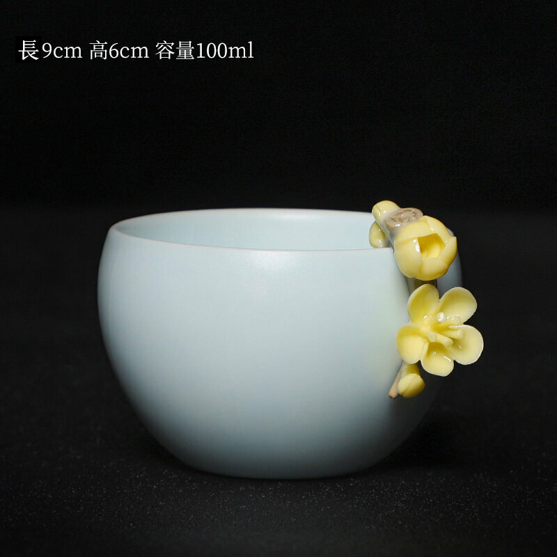 Popular Japanese-style pinch flower ceramic tea cup master cup (Apple cup-pink green)