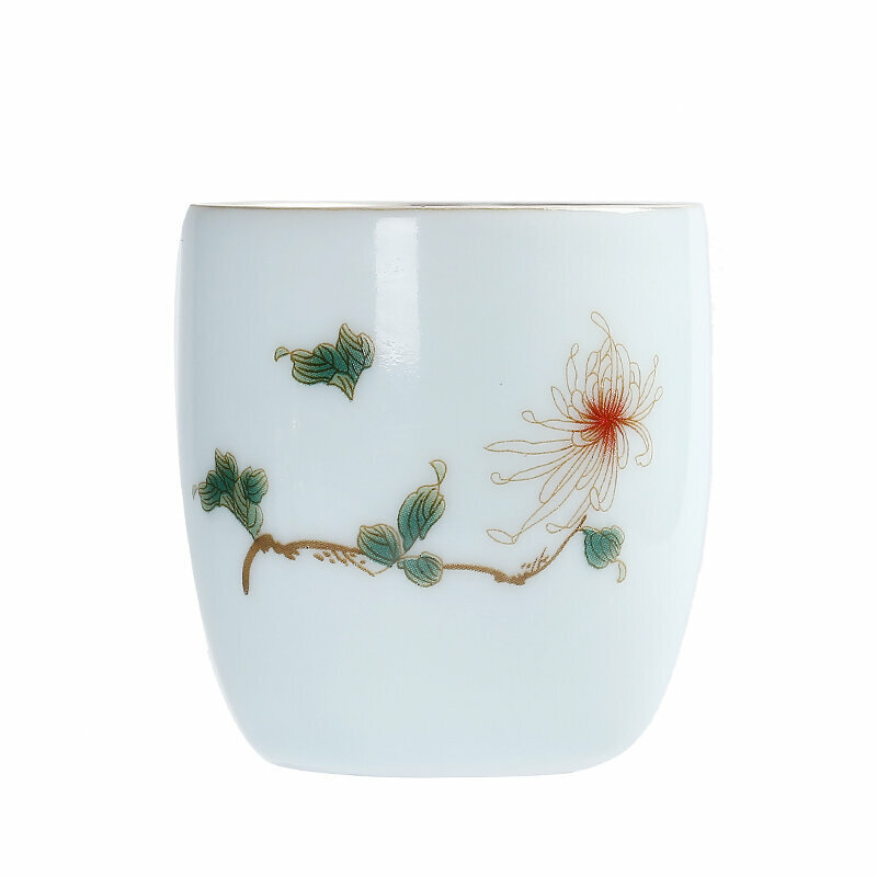 Popular hand-gilt silver tea cup ceramic silver cup (celadon chrysanthemum silver tea cup)