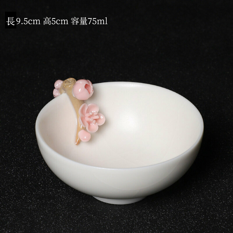 Popular Japanese style pinch flower ceramic tea cup master cup (wide mouth cup - white)