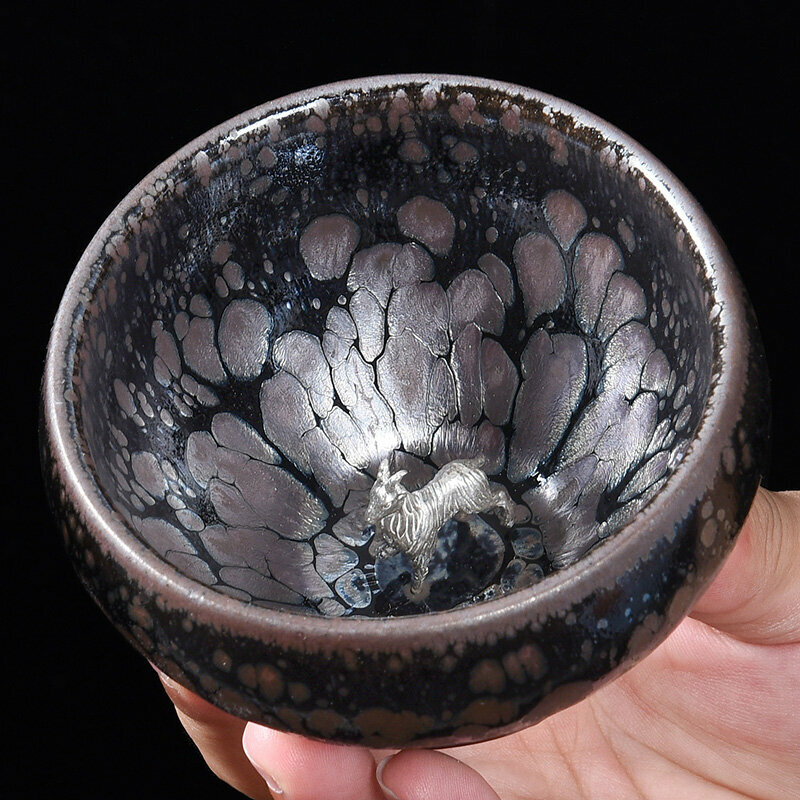 Popular high-end silver-inlaid tea cup and master cup (original mineral oil drop inlay-Yinyang)