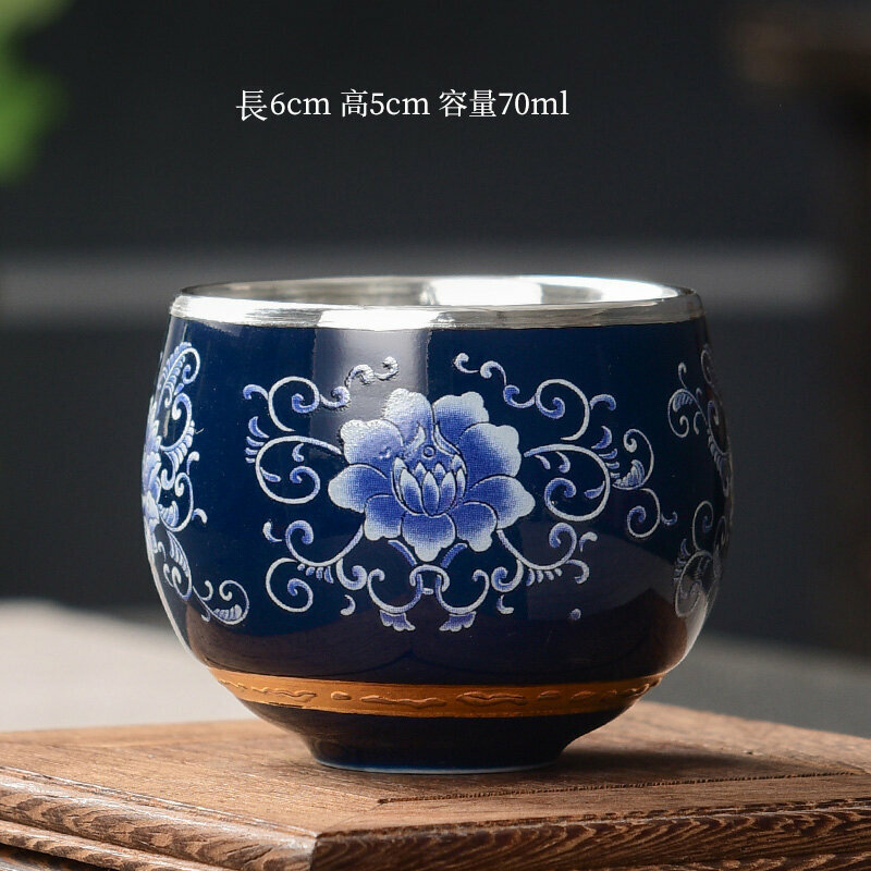 Popular high-end tea set silver tea cup (Lanteng silver-wrapped meditation cup)