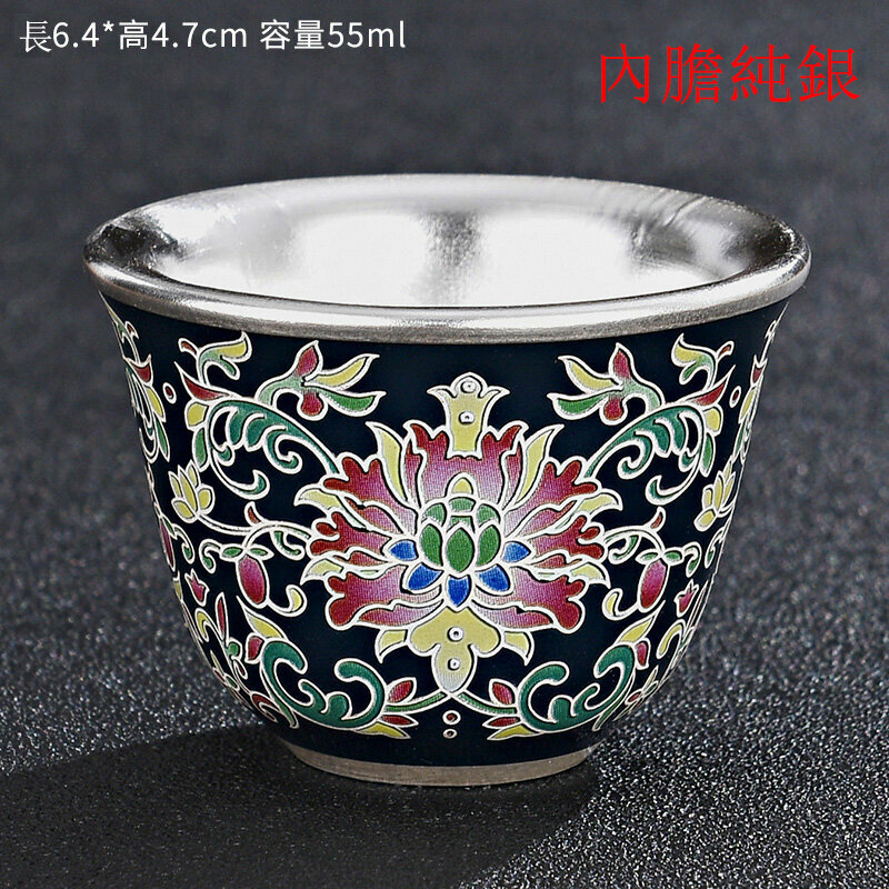 Popular high-end tea set silver cup tea cup (enamel sunflower wrapped silver cup)