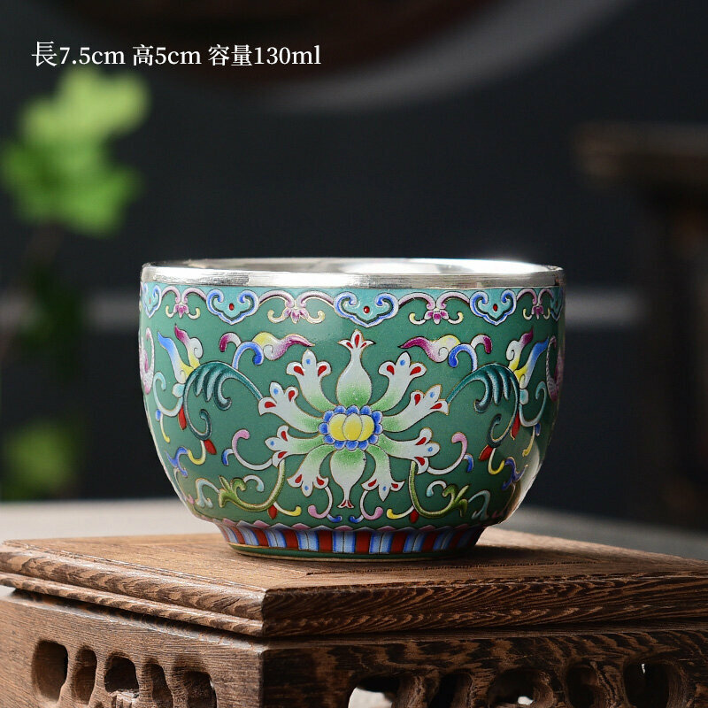 Popular high-end tea set silver cup tea cup (enamel color wrapped silver cup - blue)