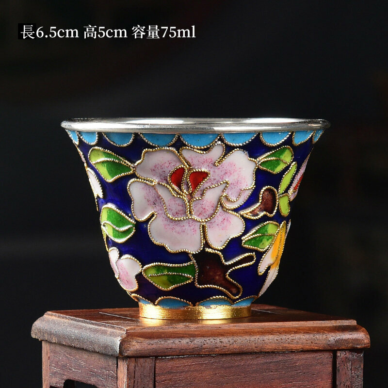 Popular high-end tea set silver tea cup (unbreakable cloisonné wrapped silver tea cup - blue)