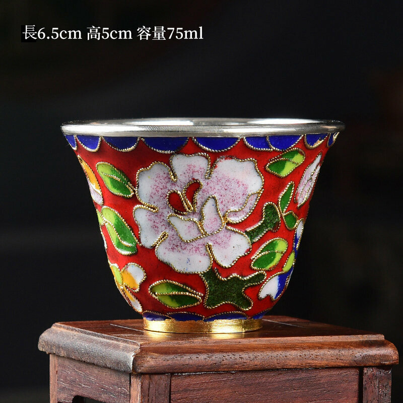 Popular high-end tea set silver tea cup (unbreakable cloisonné wrapped silver tea cup - red)