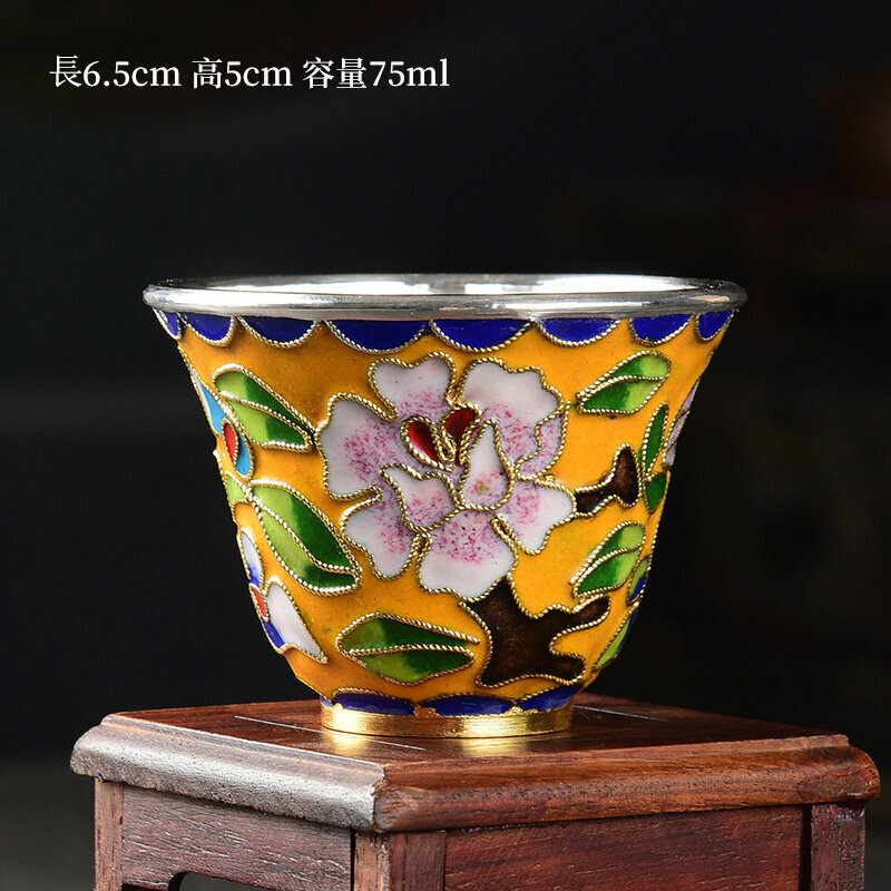 Popular high-end tea set silver tea cup (unbreakable cloisonné wrapped silver tea cup - yellow)