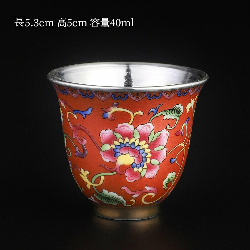 Popular high-end sterling silver Ru kiln tea cup master cup (Shengyi wrapped silver cup - agate red)