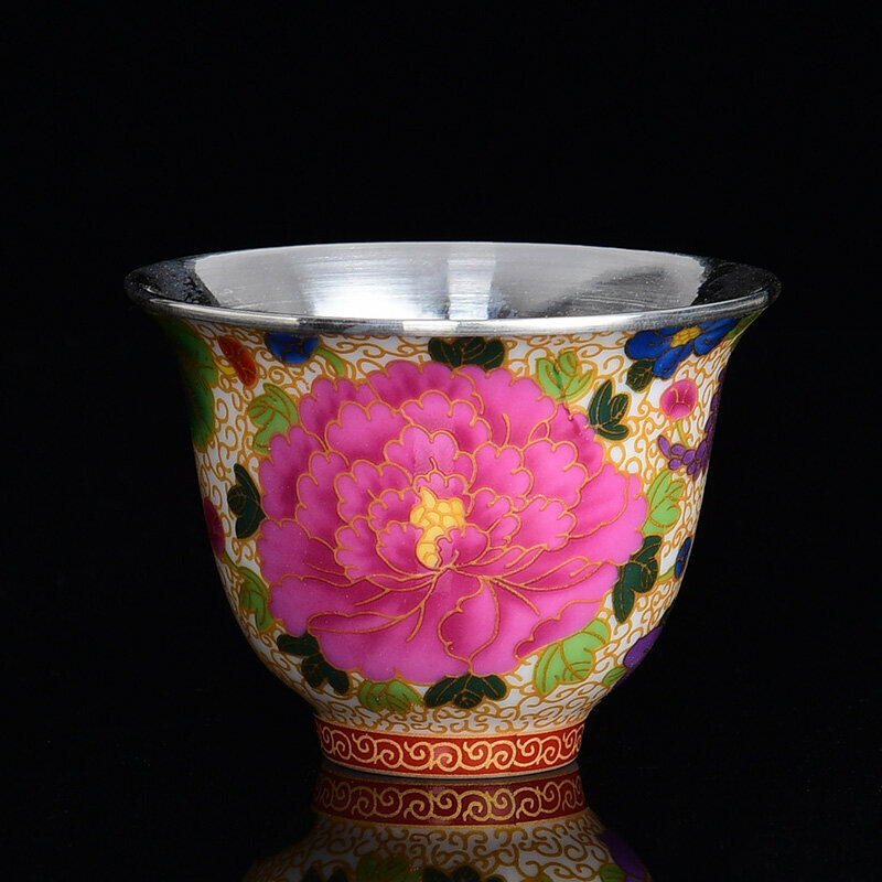 Hot style high-end enamel ceramic handmade silver-covered teacup master cup (A Hundred Flowers Bloom, silver-covered cup)