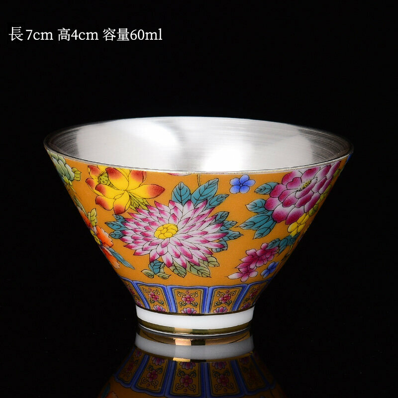 Popular high-end sterling silver ceramic hat cup master cup (Wanlihua Tea Cup-Orange)