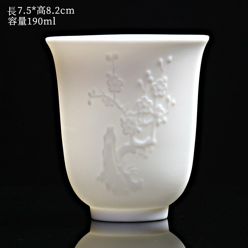Popular high-end embossed Dehua white porcelain Kung Fu teacup master cup (plum blossom)