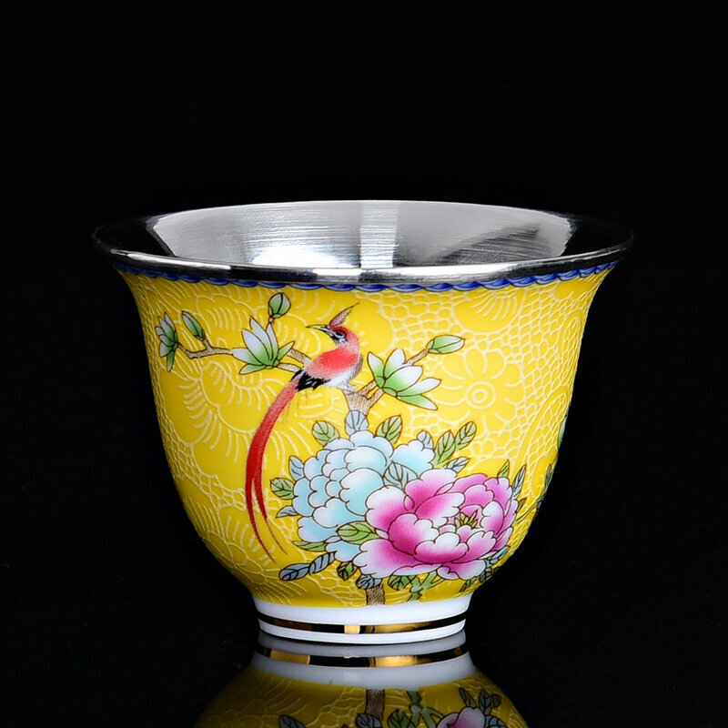 Popular high-end enamel ceramic hand-made silver-wrapped teacup master cup (Yingge Yanwu silver-wrapped cup)
