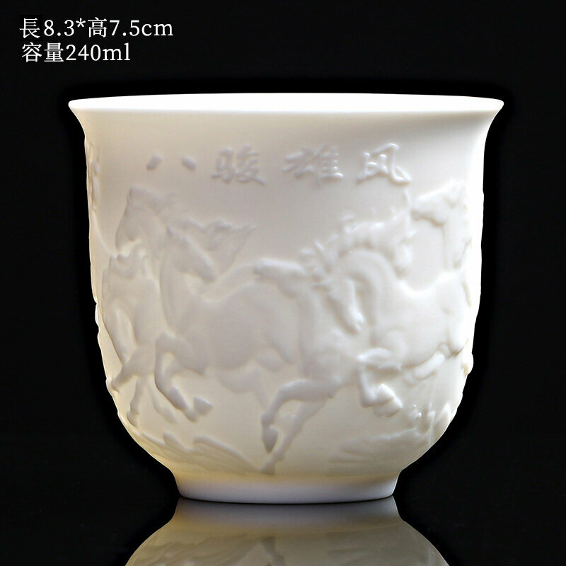Popular high-end embossed Dehua white porcelain Kung Fu tea cup master cup (Eight Horses Xiongfeng)