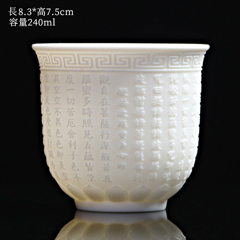 Popular high-end embossed Dehua white porcelain Kung Fu teacup master cup (Heart Sutra)