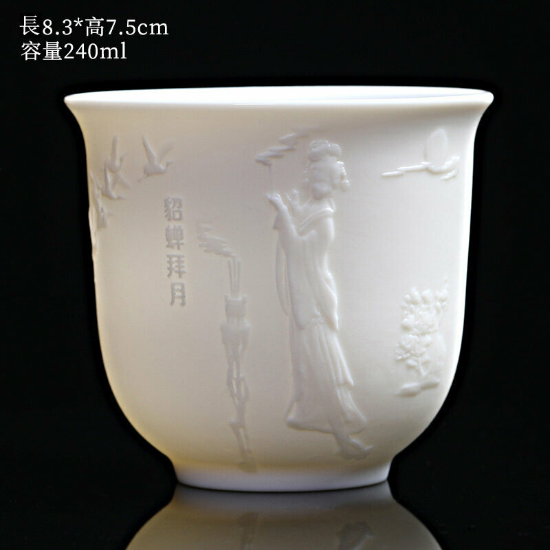 Popular high-end embossed Dehua white porcelain Kung Fu teacup master cup (Diao Chan worships the moon)