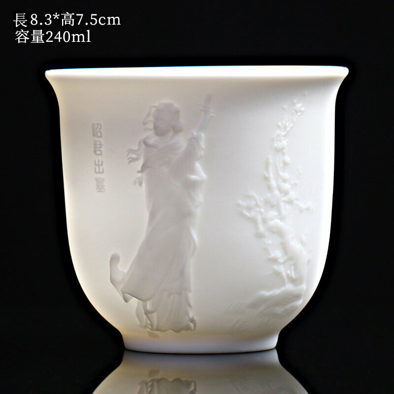 Popular high-end embossed Dehua white porcelain Kung Fu teacup master cup (Zhaojun Chusai)
