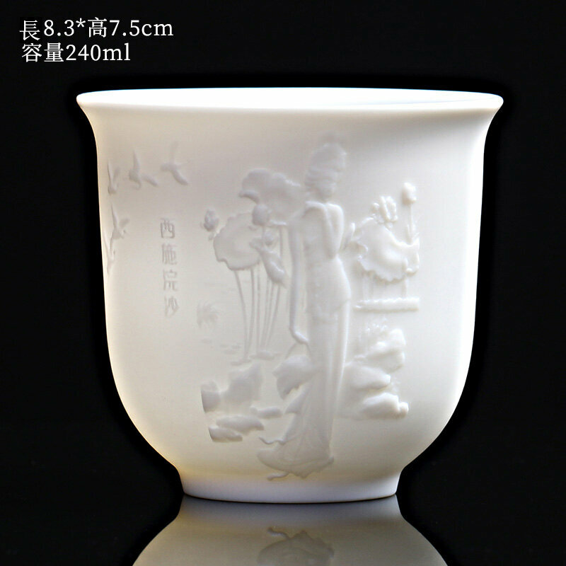 Popular high-end embossed Dehua white porcelain Kung Fu tea cup master cup (Xi Shi Huan Sha)