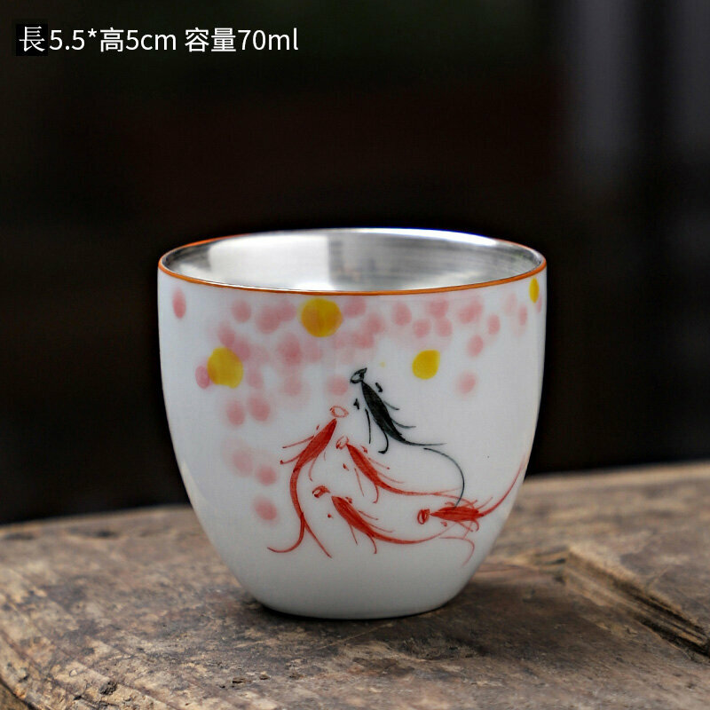 爆款手繪陶瓷銀茶杯品茗杯(款式十四）