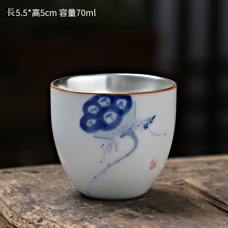 爆款手繪陶瓷銀茶杯品茗杯(款式十五）