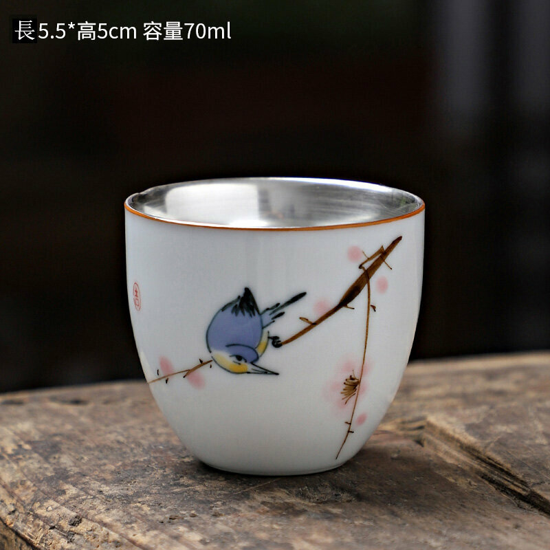 爆款手繪陶瓷銀茶杯品茗杯(款式十二）