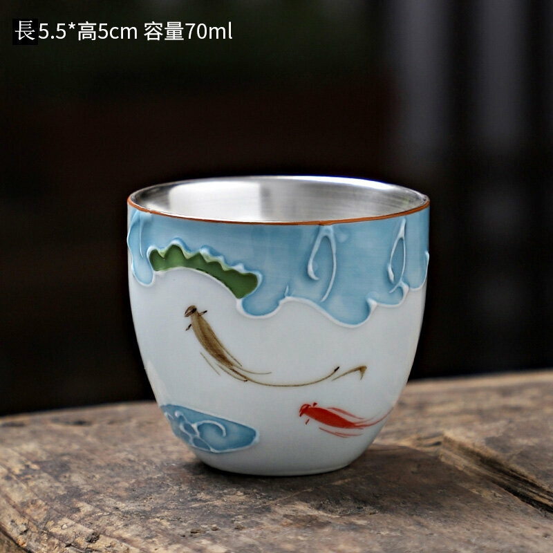 爆款手繪陶瓷銀茶杯品茗杯(款式十六）