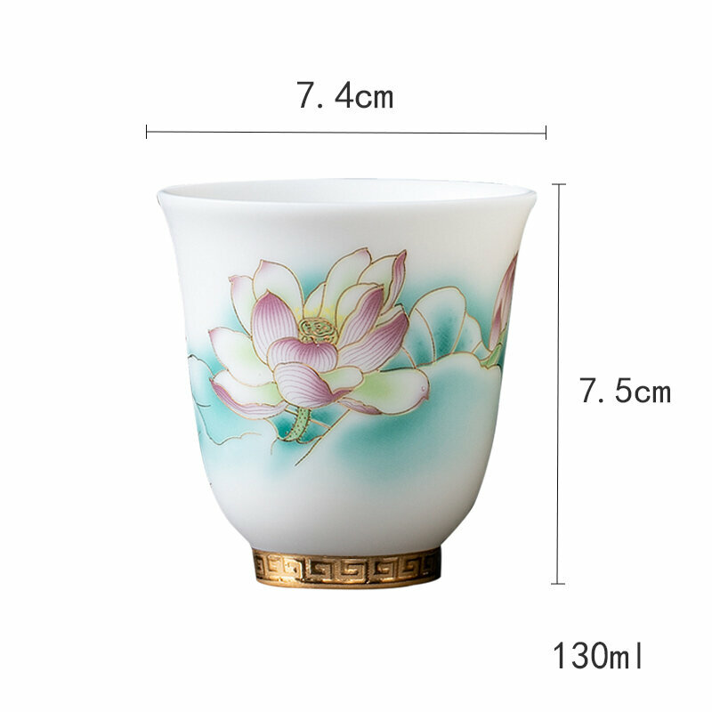 爆款高端羊脂玉茶杯功夫茶盞個人杯主人杯(羊脂玉清韻荷花-玉蘭杯）